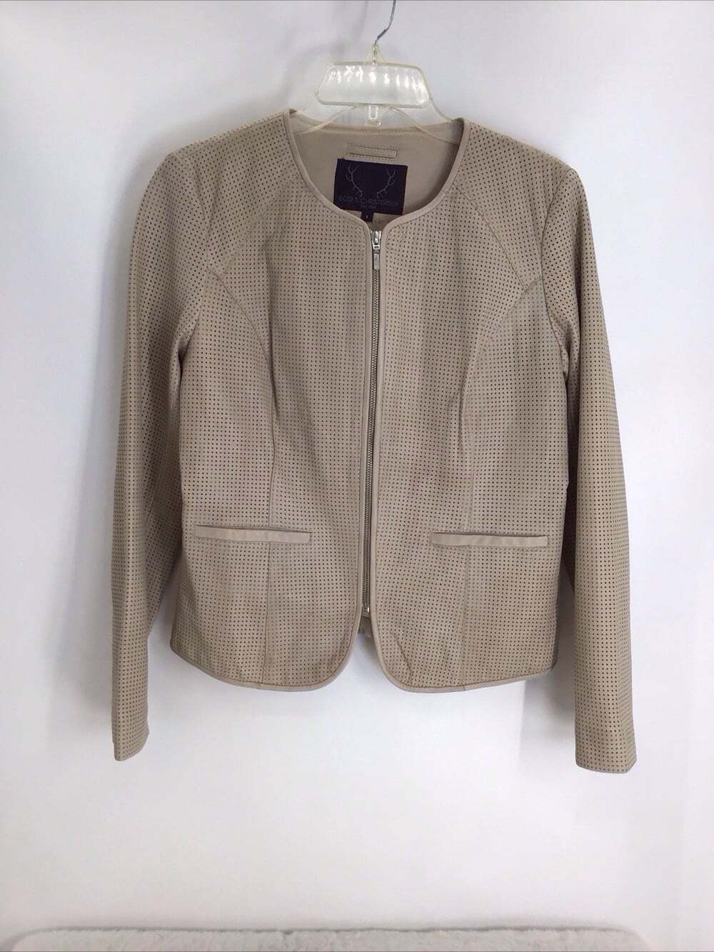 Bod & Christensen 100% Leather Full Zip- Up Laser Cut Style Jacket Tan Size L